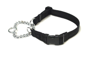 Half Check Chain Dog Collars Adjustable In Black