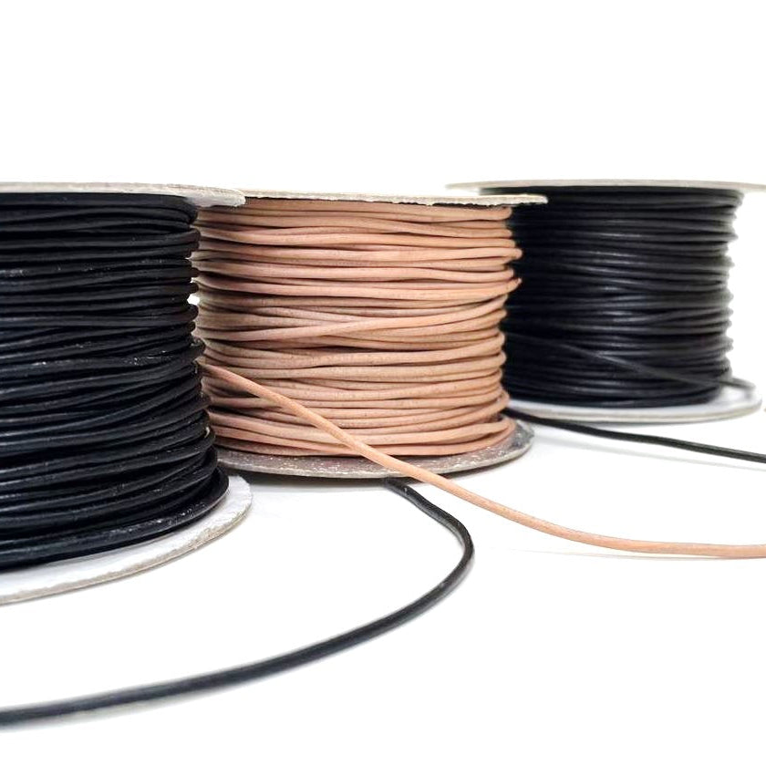 2mm Round Leather Lacing Belting Cord Thonging Jewellery 3 Colours 1m - 50m