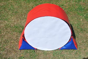 Dog agility tunnel sandbags in red and blue 