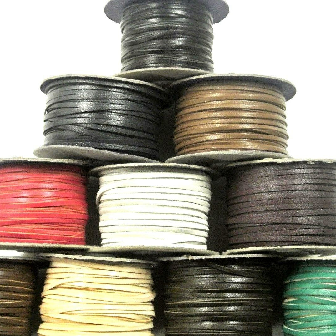3mm Flat Genuine Leather Thonging Strip Laces Cord Various Colours And Lengths
