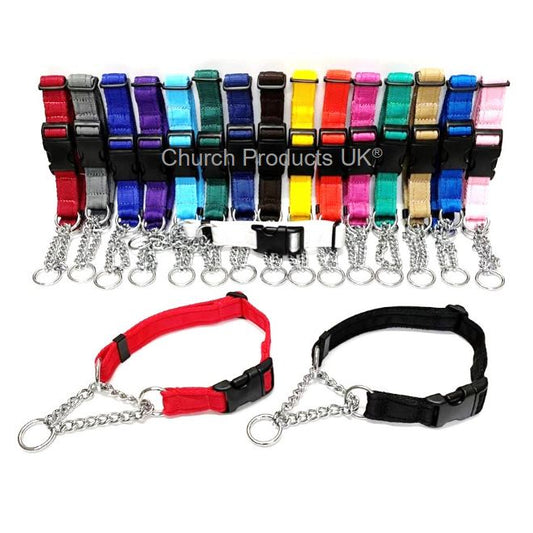 Half Check Chain Dog Collars Adjustable 25mm Wide Cushion Webbing Large X-Large
